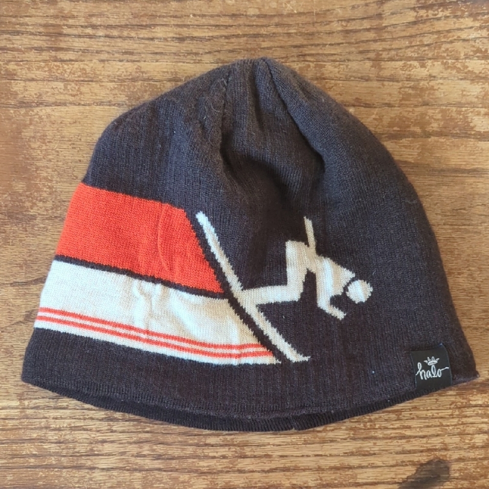 Halo Brown Skiing Icon Knit Wool Beanie
